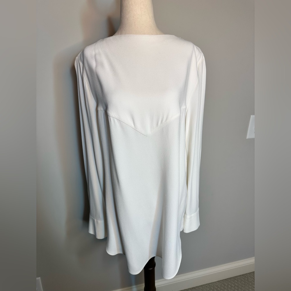 Sz 44 Balenciaga Paris white cream silk blend long sleeve tunic blouse nigh neck